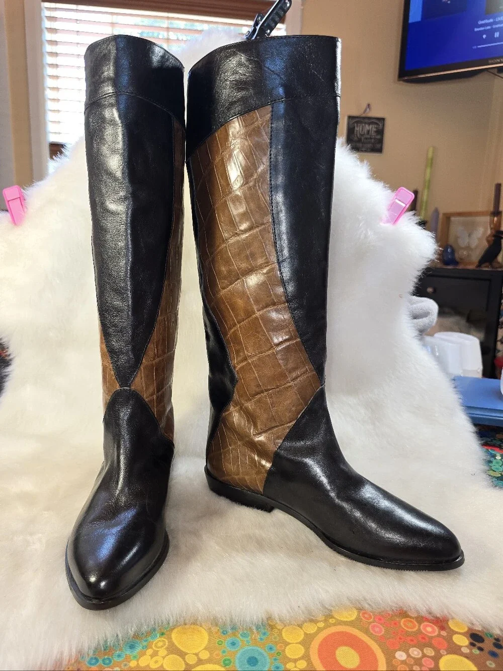 Vaneli Croc-embossed Leather Patchwork Tall Riding Boots - Womens